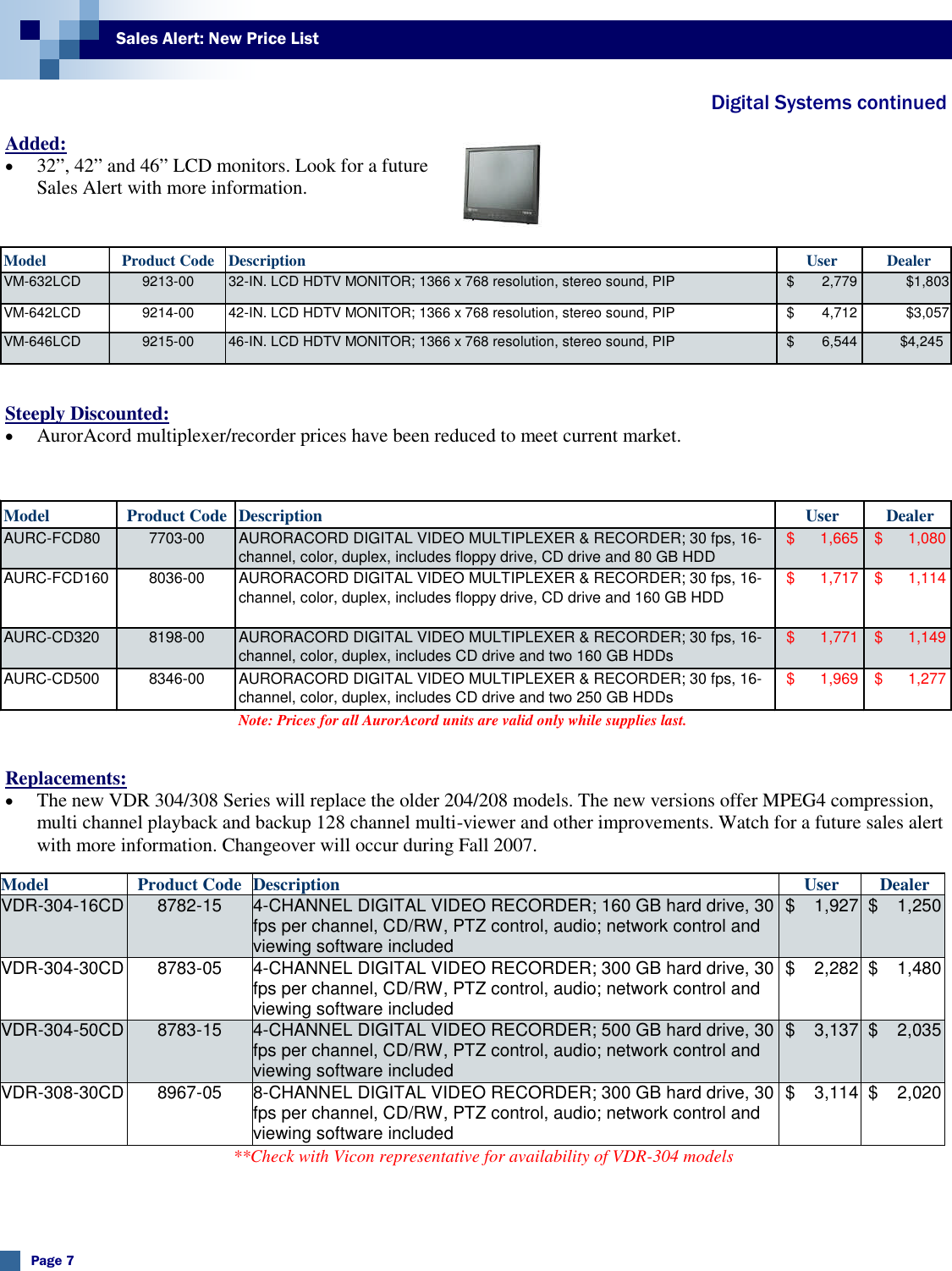 Page 7 of 9 - Security Volumexvinumber10(Pricelist Aug 07) PriceList August 2007 User Manual Volume XVINumber10(Price List