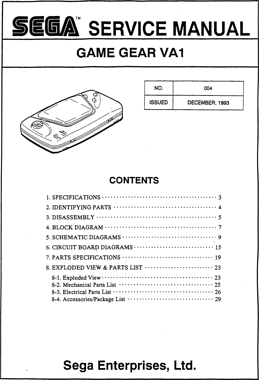 Sega Game Gear Va1 Service Manual