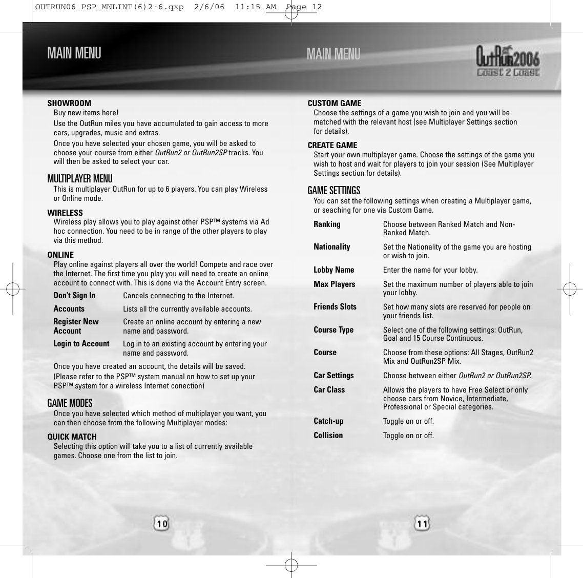 Page 6 of 9 - Sega Sega-Outrun-2006-Coast-2-Coast-Ulus-10064-Users-Manual- _PSP_MNLINT  Sega-outrun-2006-coast-2-coast-ulus-10064-users-manual