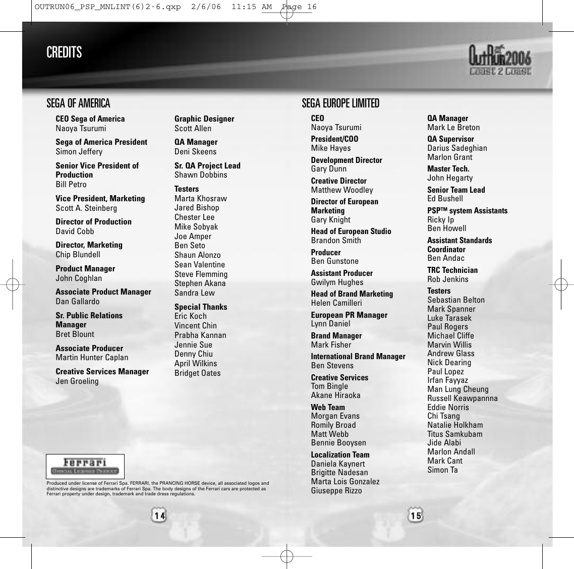 Page 8 of 9 - Sega Sega-Outrun-2006-Coast-2-Coast-Ulus-10064-Users-Manual- _PSP_MNLINT  Sega-outrun-2006-coast-2-coast-ulus-10064-users-manual