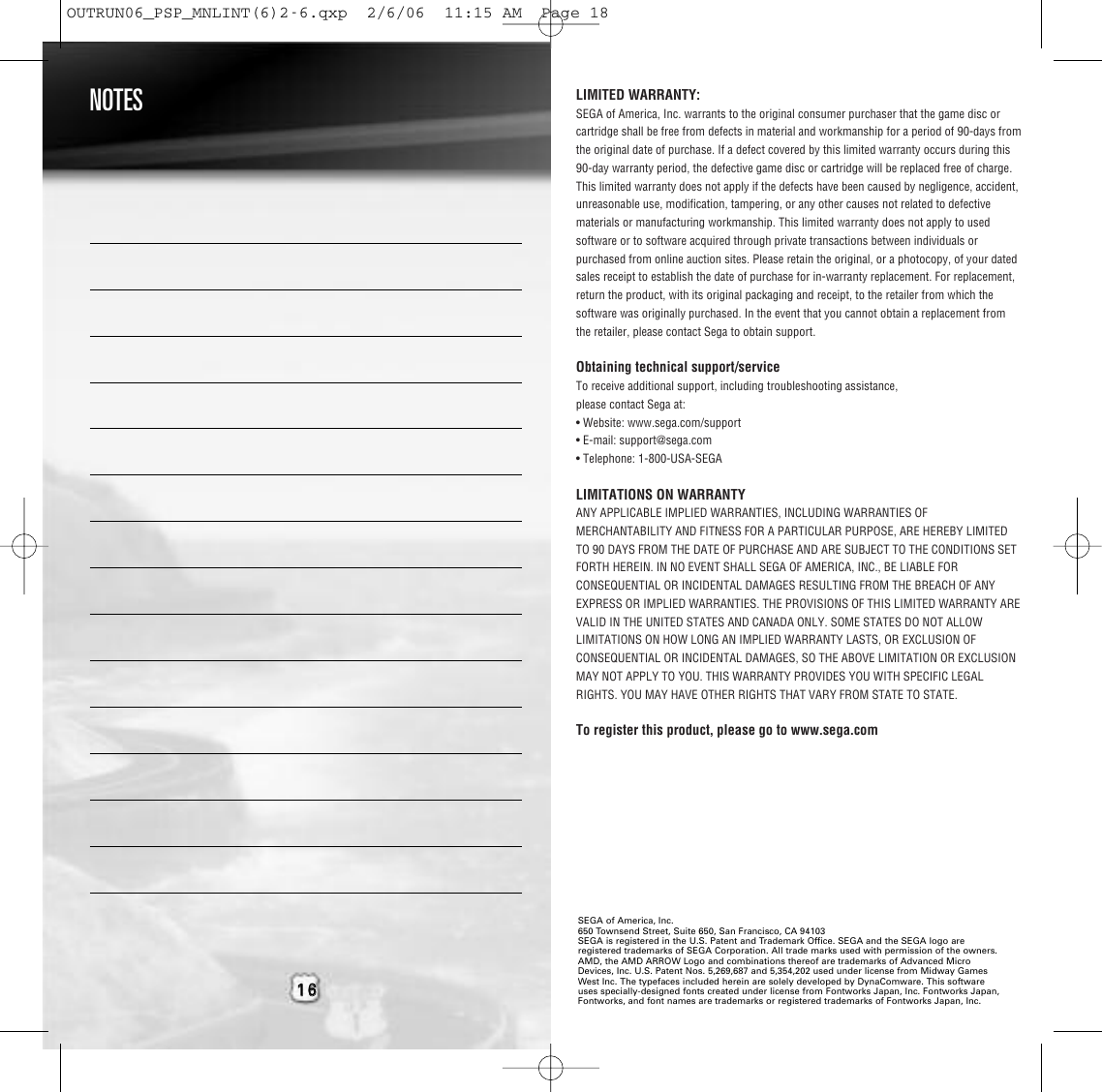 Page 9 of 9 - Sega Sega-Outrun-2006-Coast-2-Coast-Ulus-10064-Users-Manual- _PSP_MNLINT  Sega-outrun-2006-coast-2-coast-ulus-10064-users-manual