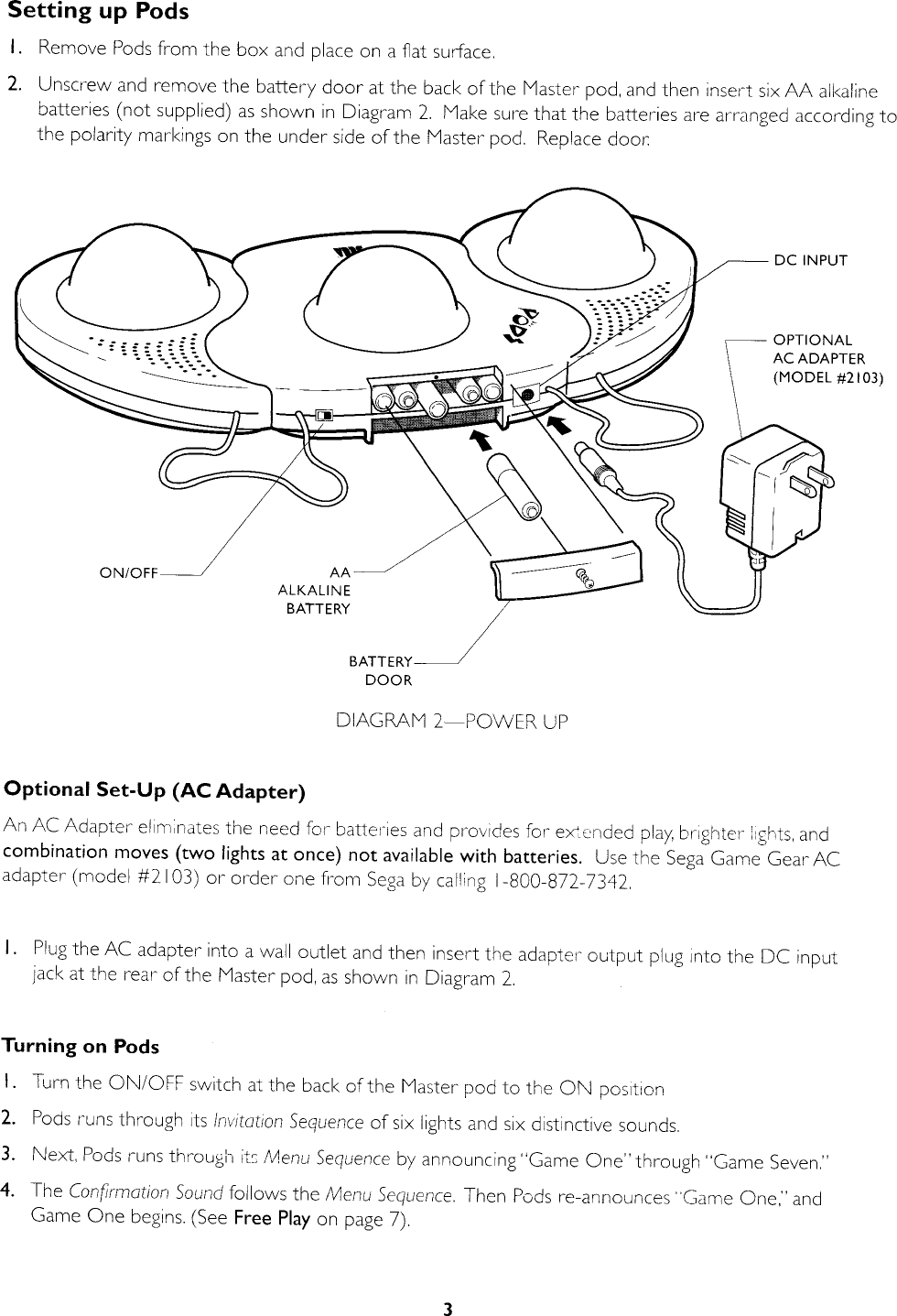 Page 3 of 12 - Sega Sega-Pods-User-Guide-  Sega-pods-user-guide