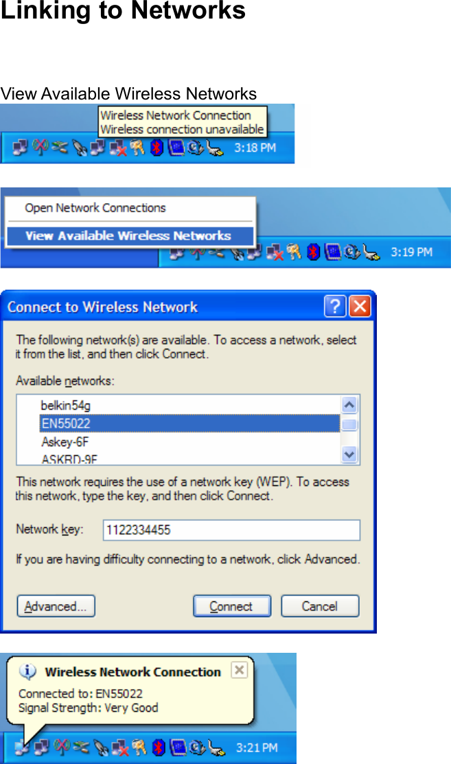 Linking to Networks View Available Wireless Networks       