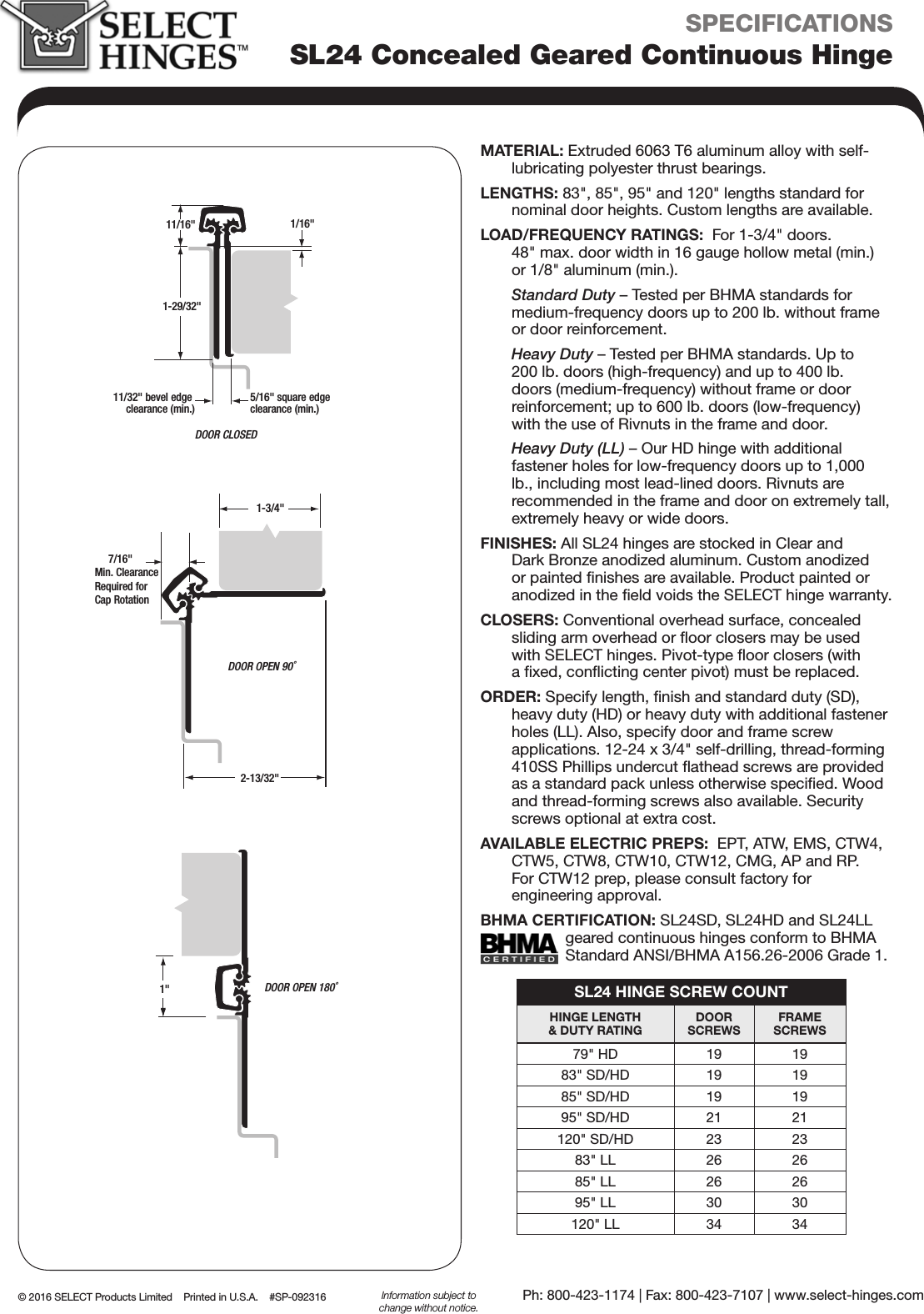 Page 1 of 2 - Select Hinges  SL24 Spec Sheet SL24Spec Sheet-web