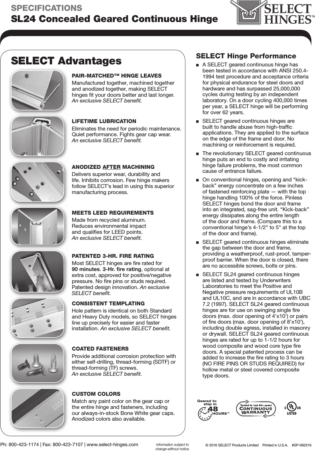 Page 2 of 2 - Select Hinges  SL24 Spec Sheet SL24Spec Sheet-web