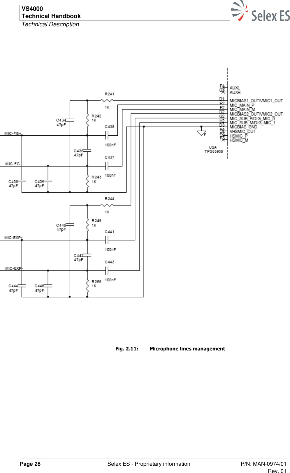 VS4000 Technical Handbook  Technical Description  Page 28  Selex ES - Proprietary information P/N: MAN-0974/01 Rev. 01       Fig. 2.11:  Microphone lines management 