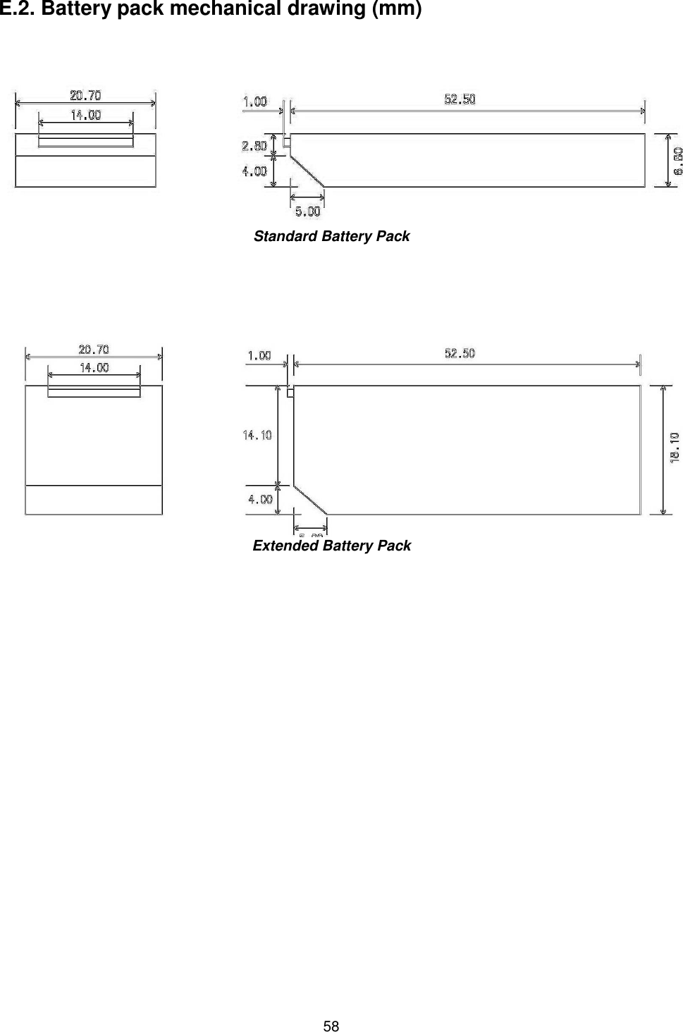  58 E.2. Battery pack mechanical drawing (mm)     Standard Battery Pack       Extended Battery Pack    