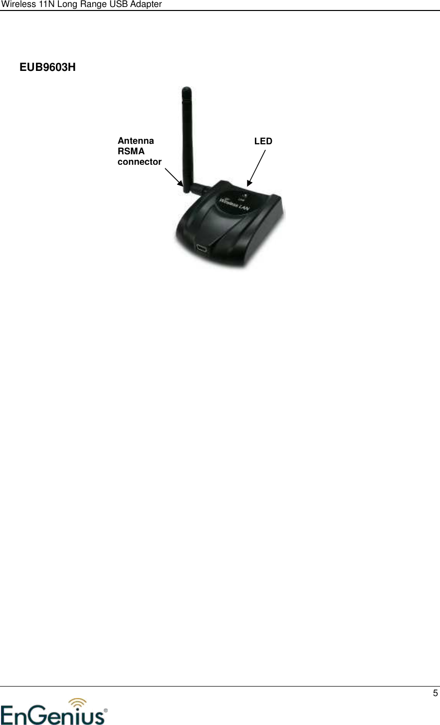 Wireless 11N Long Range USB Adapter  5    EUB9603H   Antenna RSMA connector LED 