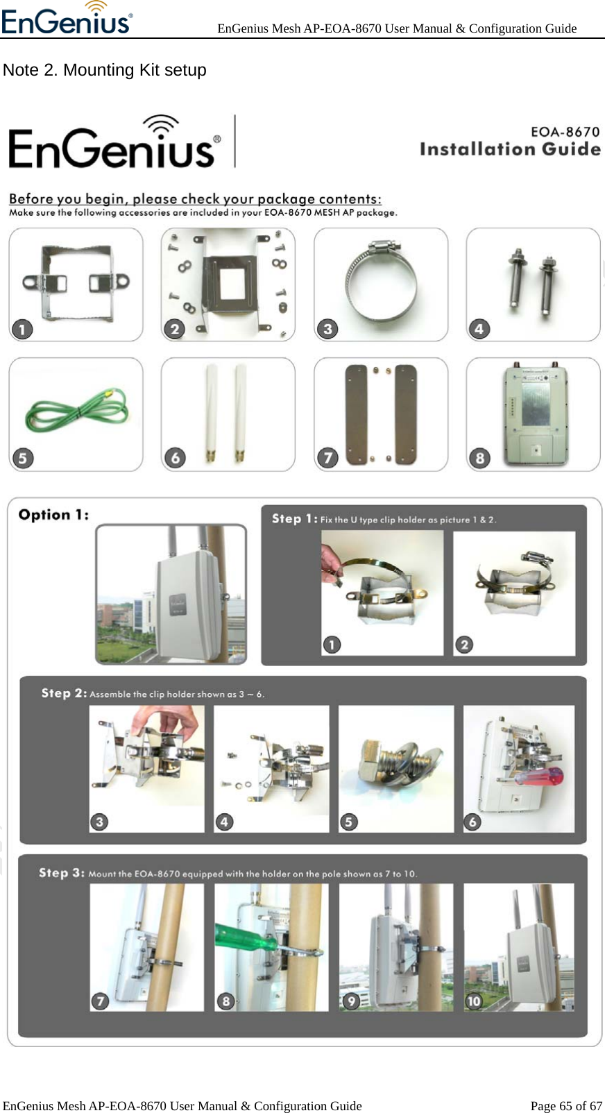              EnGenius Mesh AP-EOA-8670 User Manual &amp; Configuration Guide EnGenius Mesh AP-EOA-8670 User Manual &amp; Configuration Guide  Page 65 of 67Note 2. Mounting Kit setup  