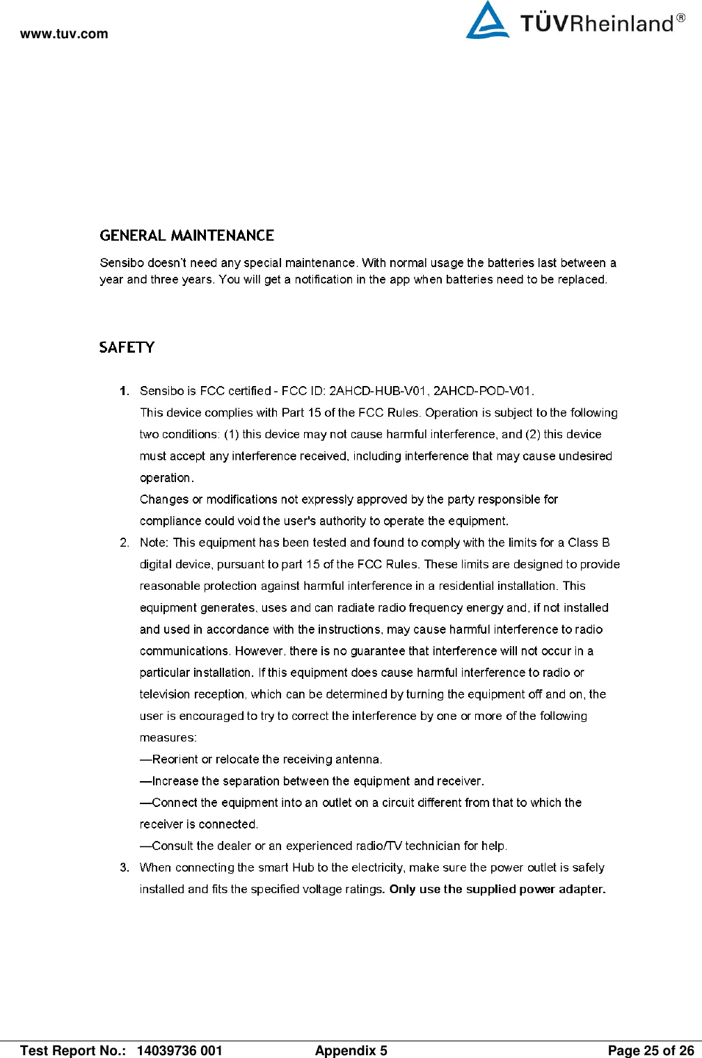 www.tuv.com   Test Report No.:  14039736 001  Appendix 5  Page 25 of 26  