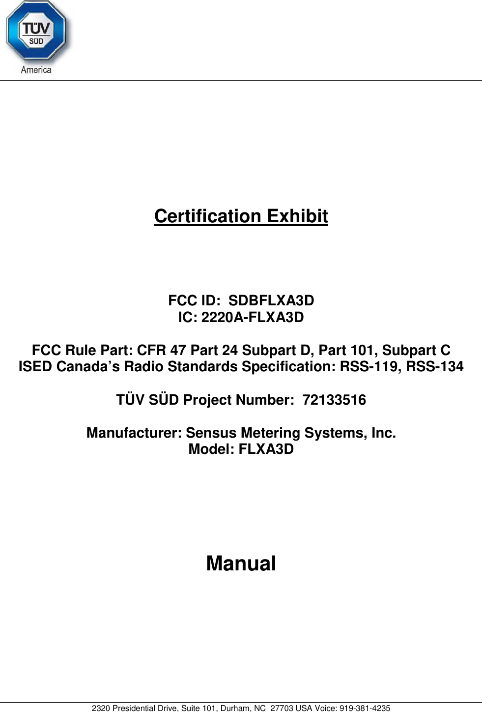 Page 1 of Sensus Metering Systems FLXA3D Remote Telemetry Module User Manual 72133516   Manual Coverx