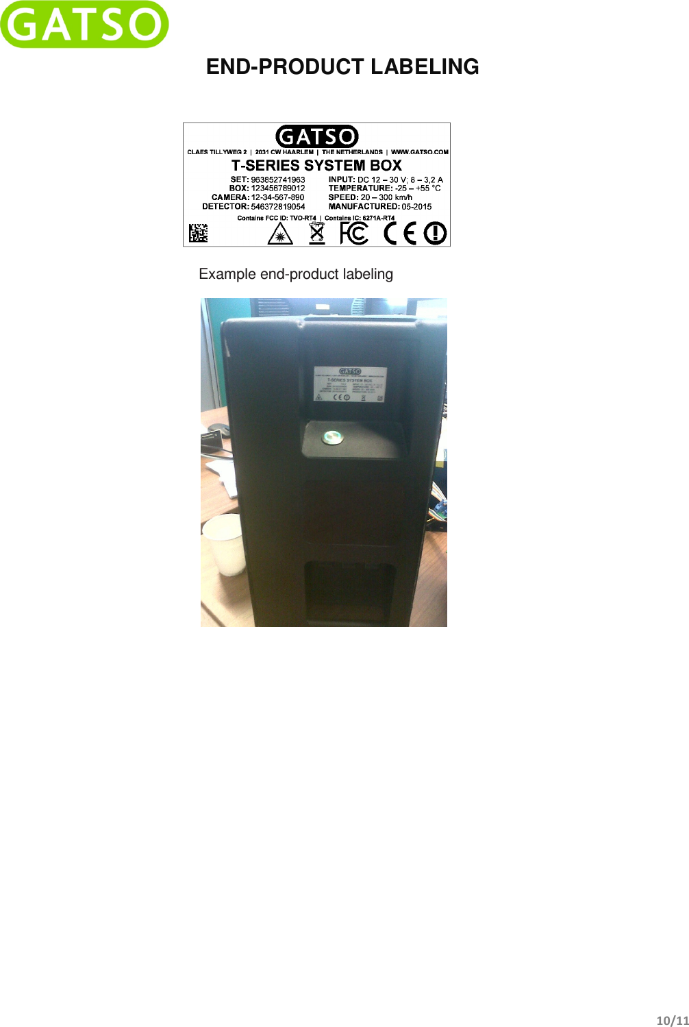    10/11  END-PRODUCT LABELING     Example end-product labeling 