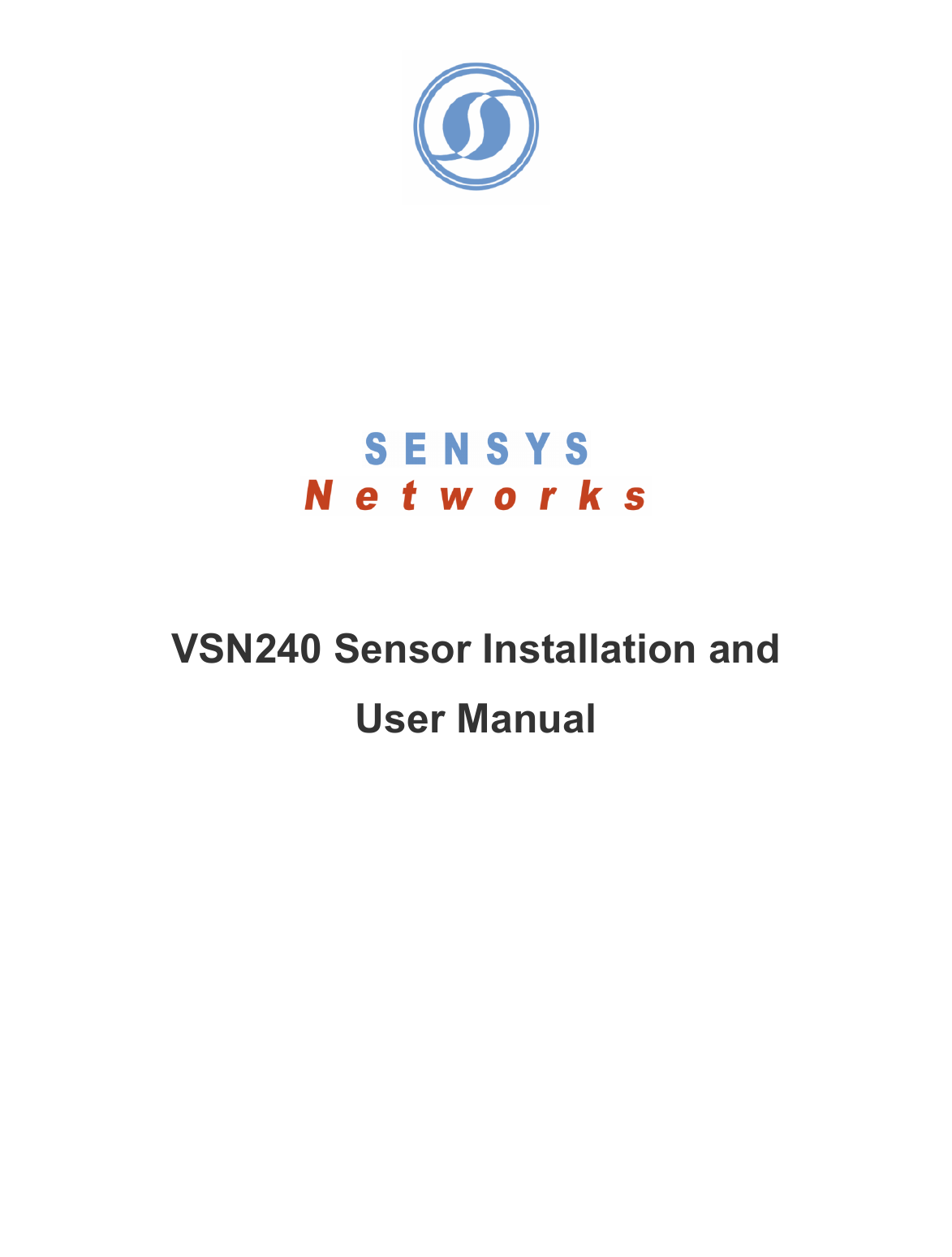                  VSN240 Sensor Installation and  User Manual     