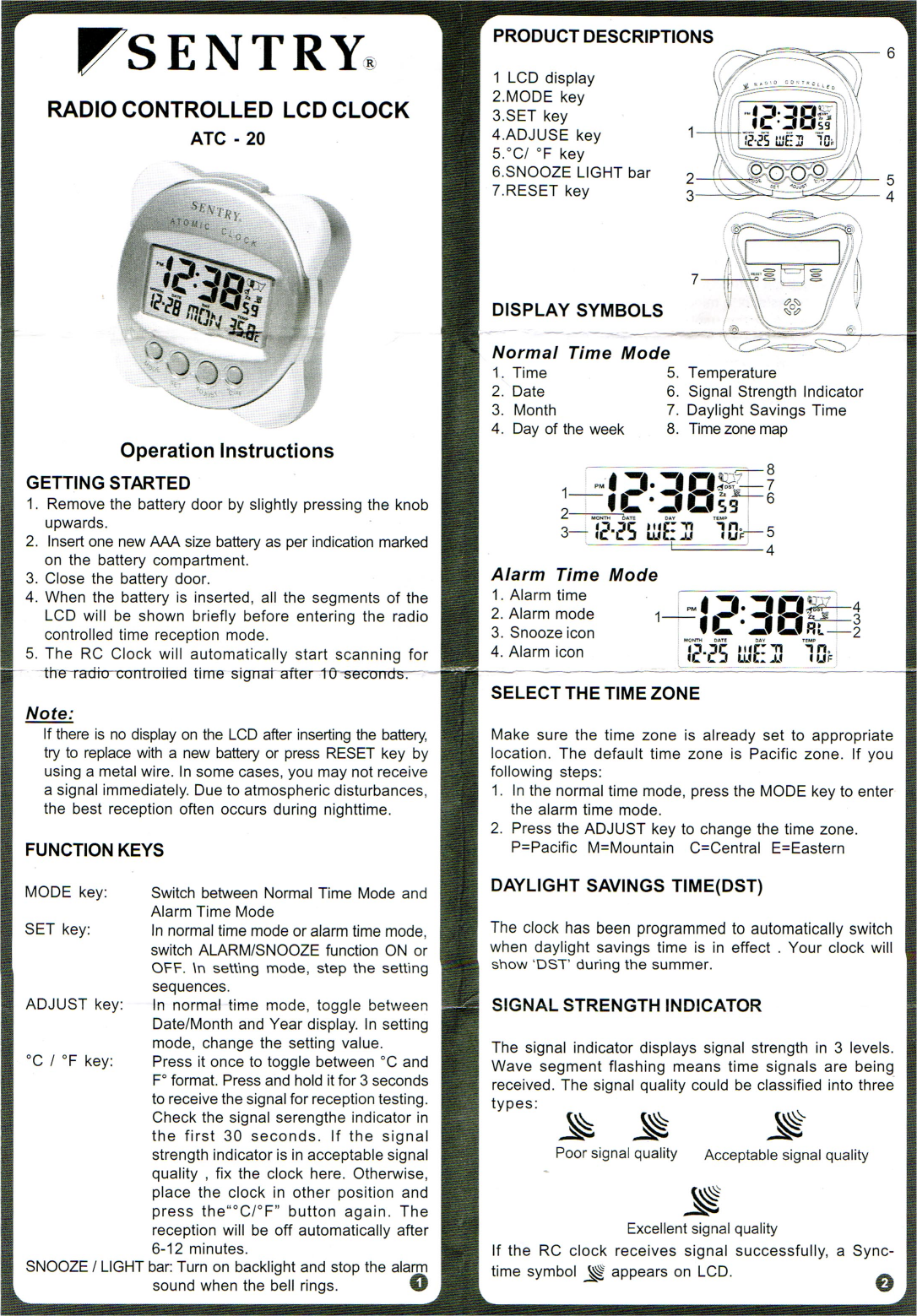 Sentry Industries Atc 20 Users Manual