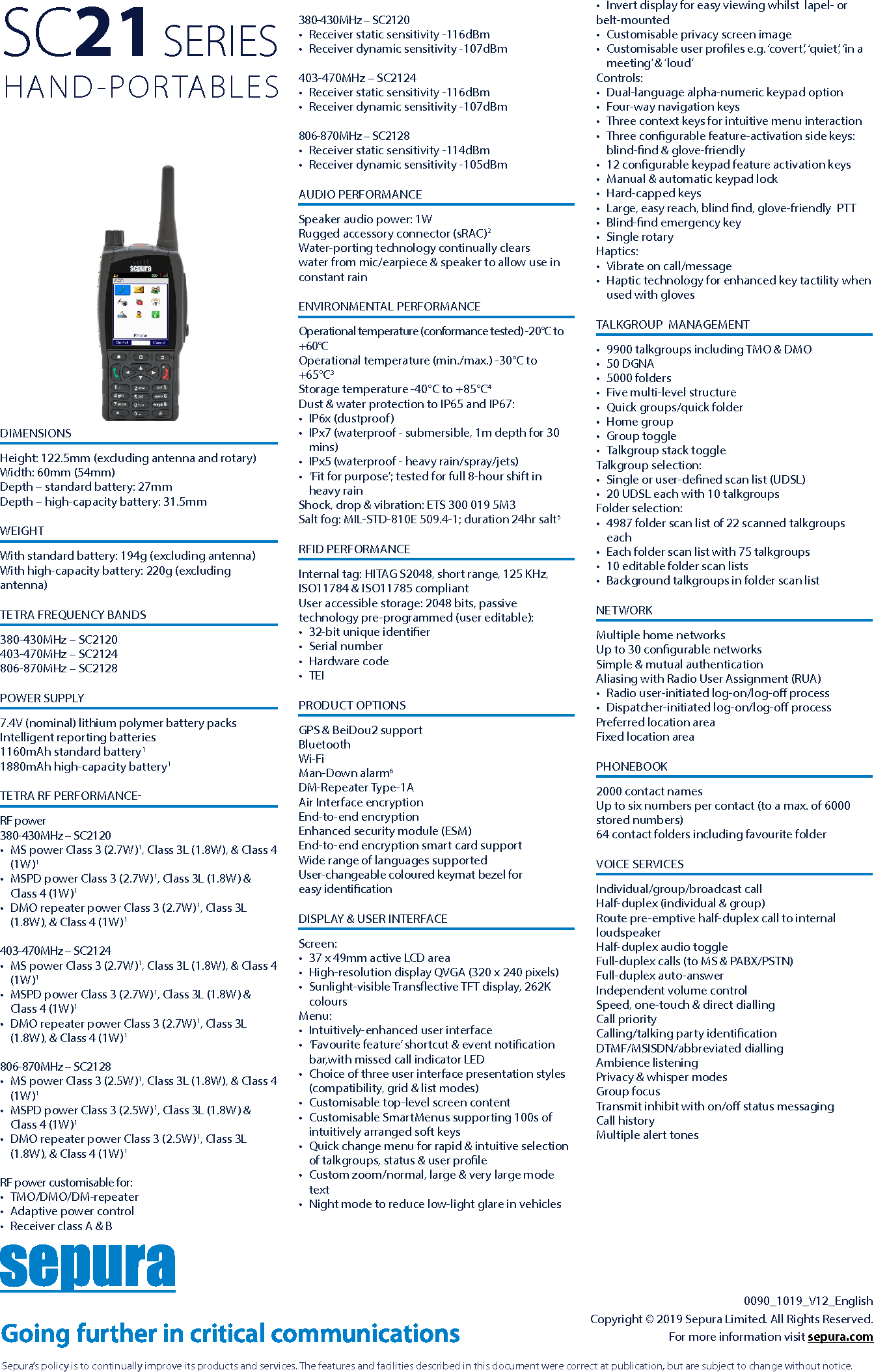 Sepura SC2124 TETRA Portable Handheld Terminal User Manual