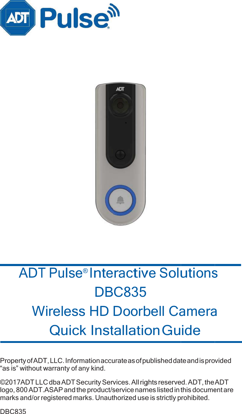 Sercomm DBC835 Wireless HD DoorBell Camera User Manual ADT