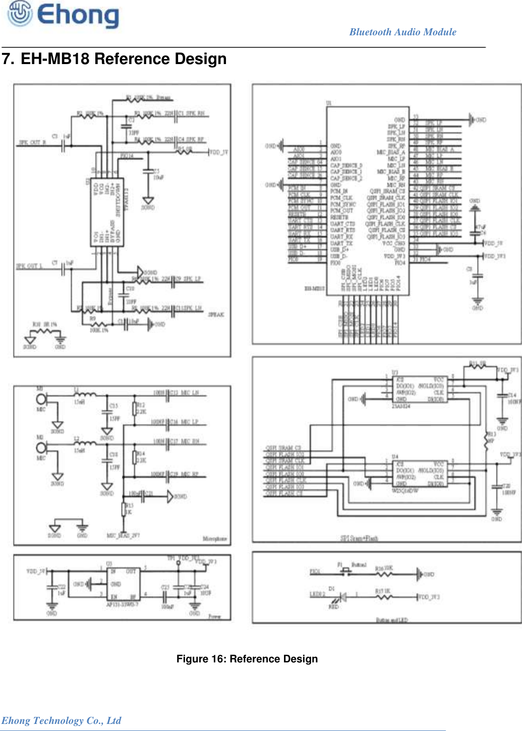                                                                            Bluetooth Audio Module                                                           Ehong Technology Co., Ltd   7. EH-MB18 Reference Design  Figure 16: Reference Design  