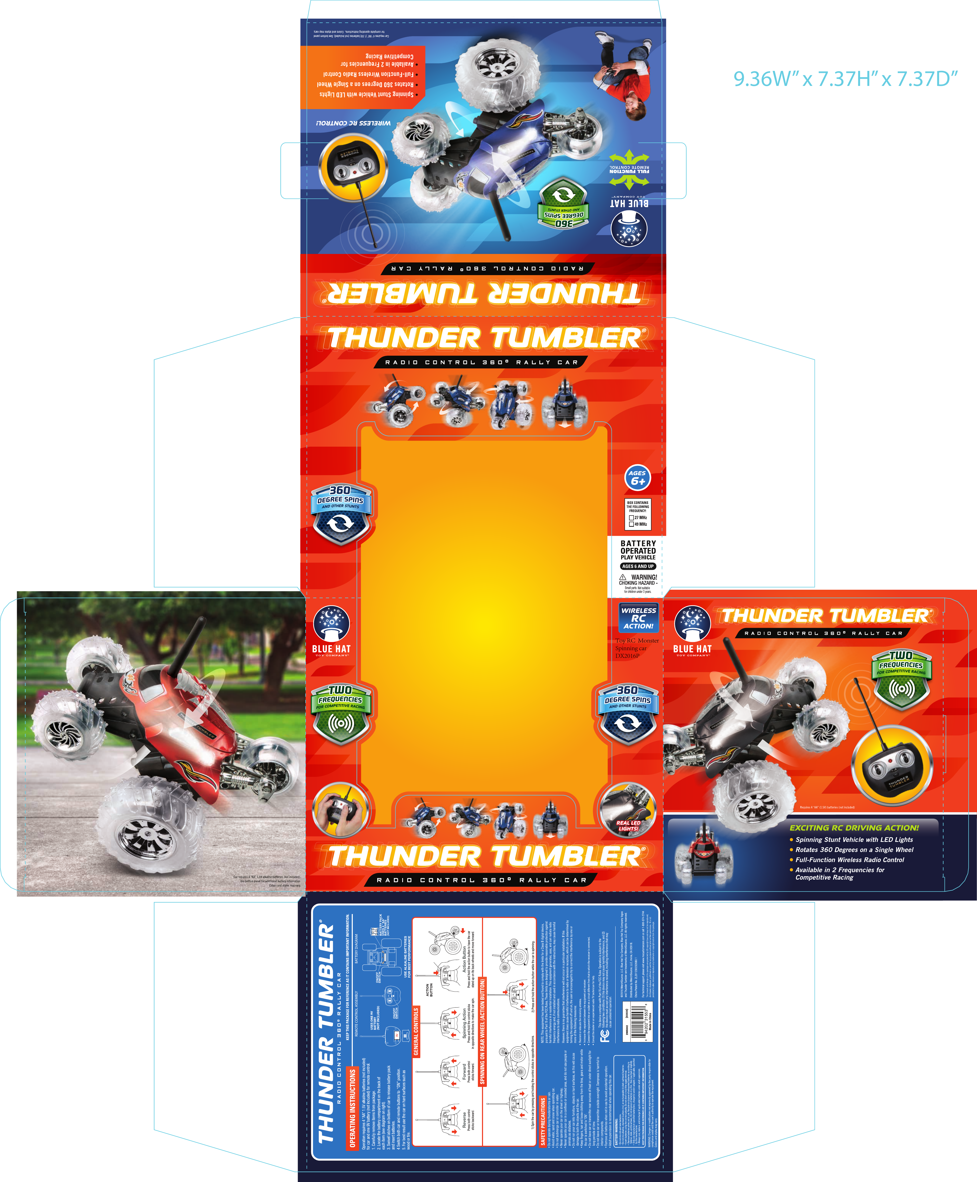 9.36W&rdquo; x 7.37H&rdquo; x 7.37D&rdquo;Toy RC  Monster Spinning carDX2016P