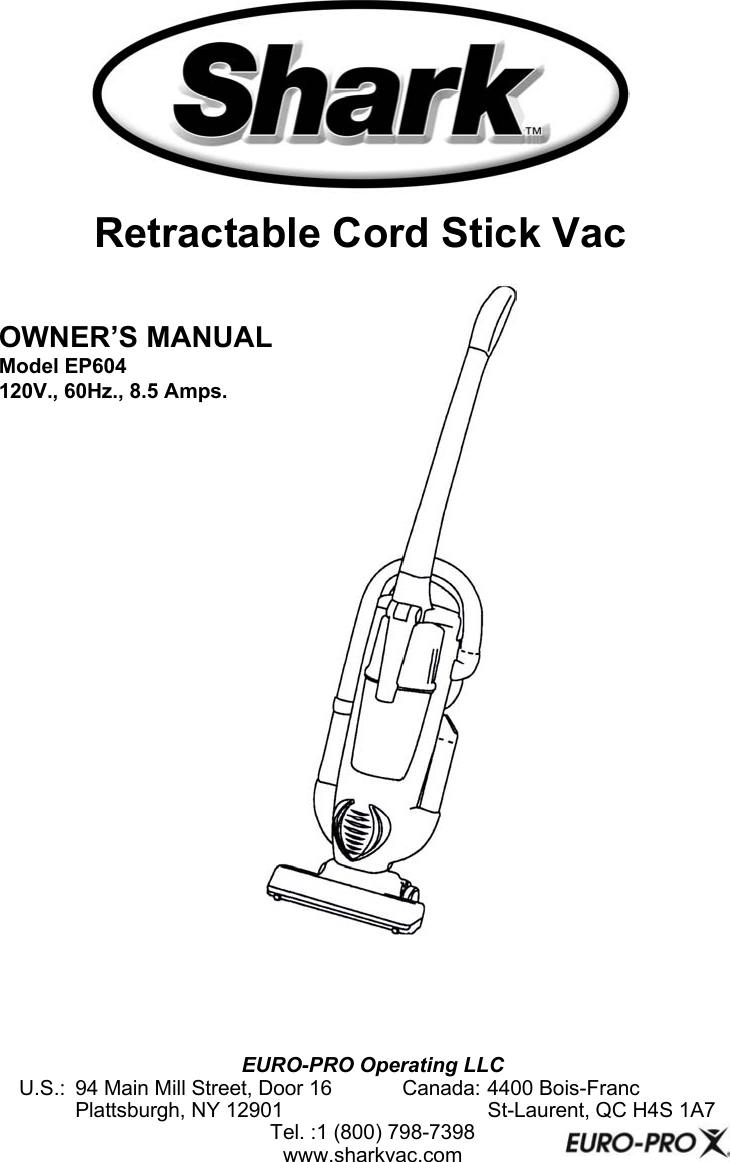 Page 1 of 6 - Shark Shark-Ep604-Users-Manual-  1 Shark-ep604-users-manual