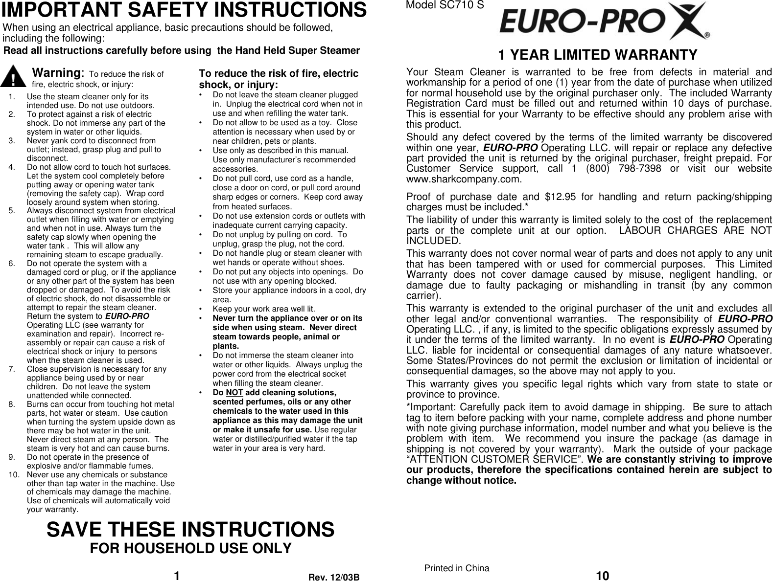 Page 2 of 6 - Shark Shark-Sc710-S-Users-Manual- Microsoft  - SC710S REV 1203B-PRINTER Shark-sc710-s-users-manual