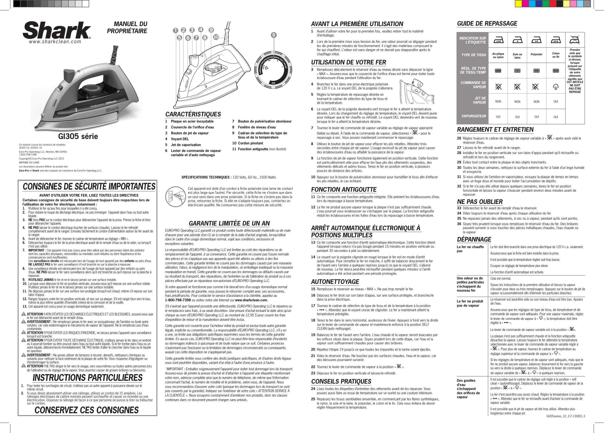 Page 2 of 2 - Shark Shark-Shark-Lightweight-Professional-Steam-Iron-Gi305-Users-Manual-  Shark-shark-lightweight-professional-steam-iron-gi305-users-manual