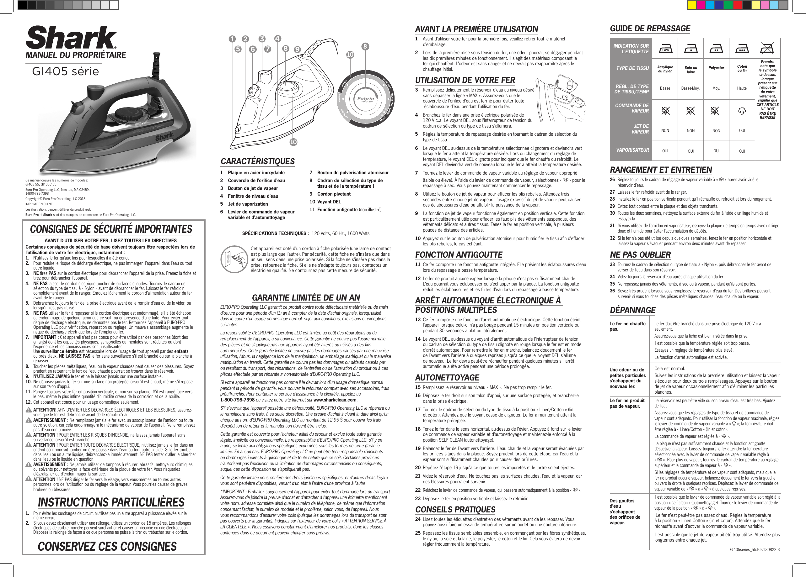 Page 2 of 2 - Shark Shark-Shark-Professional-Steam-Power-Iron-Gi405-Users-Manual-  Shark-shark-professional-steam-power-iron-gi405-users-manual