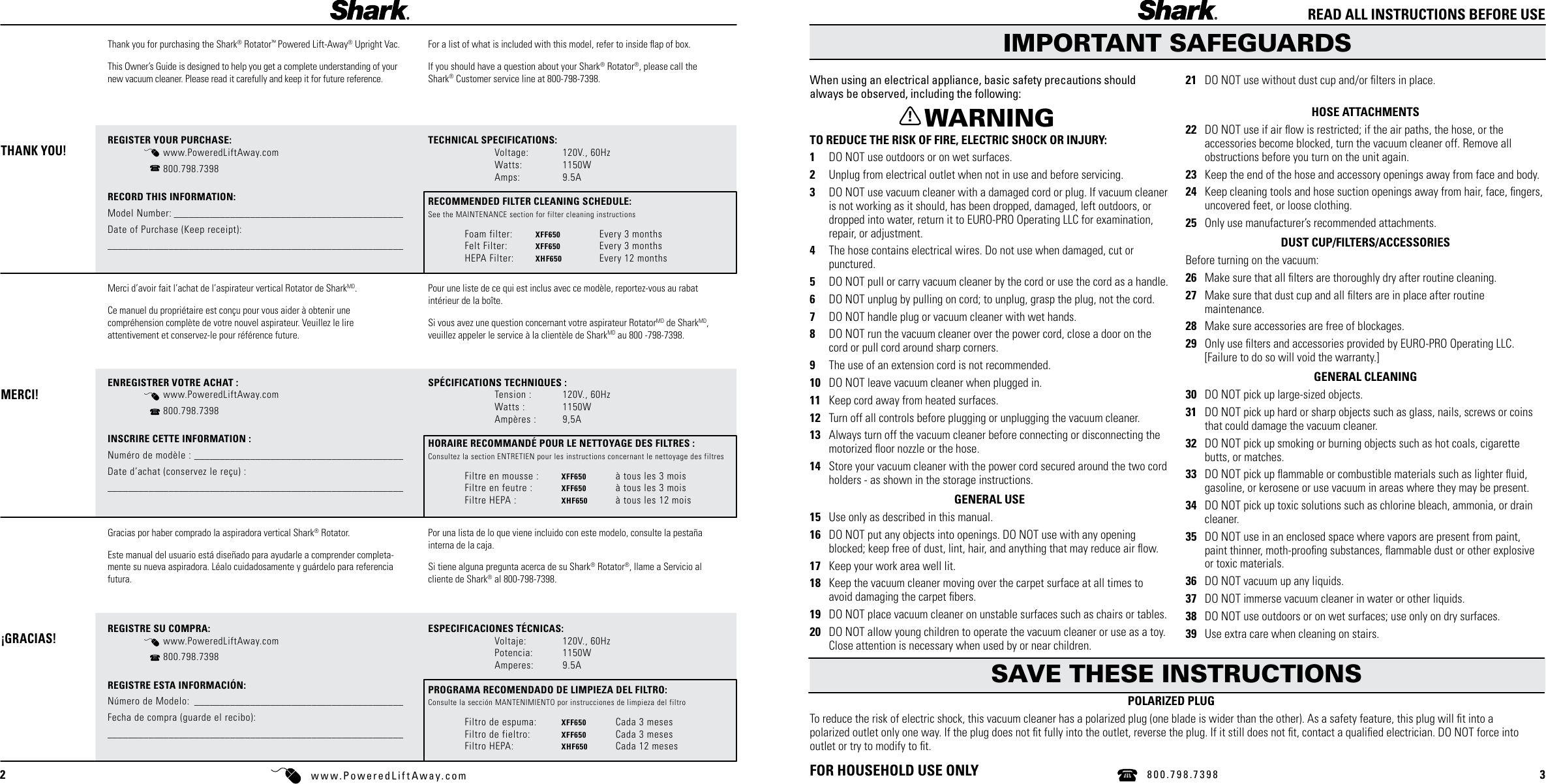 Page 2 of 11 - Shark Shark-Shark-Rotator-Powered-Lift-Away-Upright-Vacuum-Nv651-Owners-Guide-  Shark-shark-rotator-powered-lift-away-upright-vacuum-nv651-owners-guide