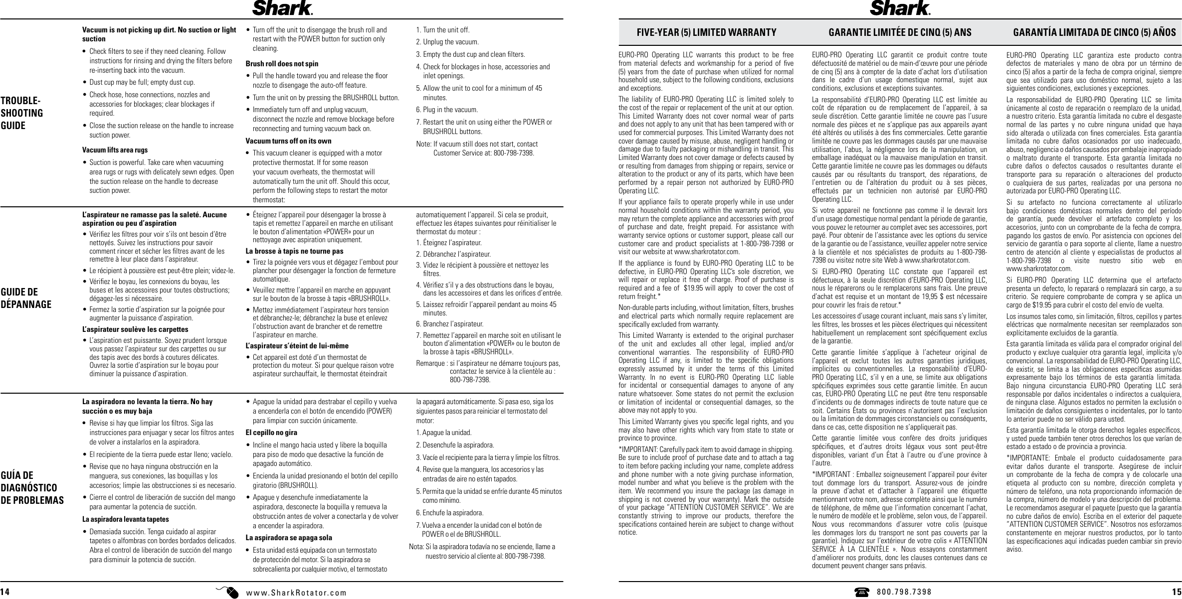 Page 8 of 9 - Shark Shark-Shark-Rotator-Professional-Lift-Away-Nv501-Users-Manual-  Shark-shark-rotator-professional-lift-away-nv501-users-manual