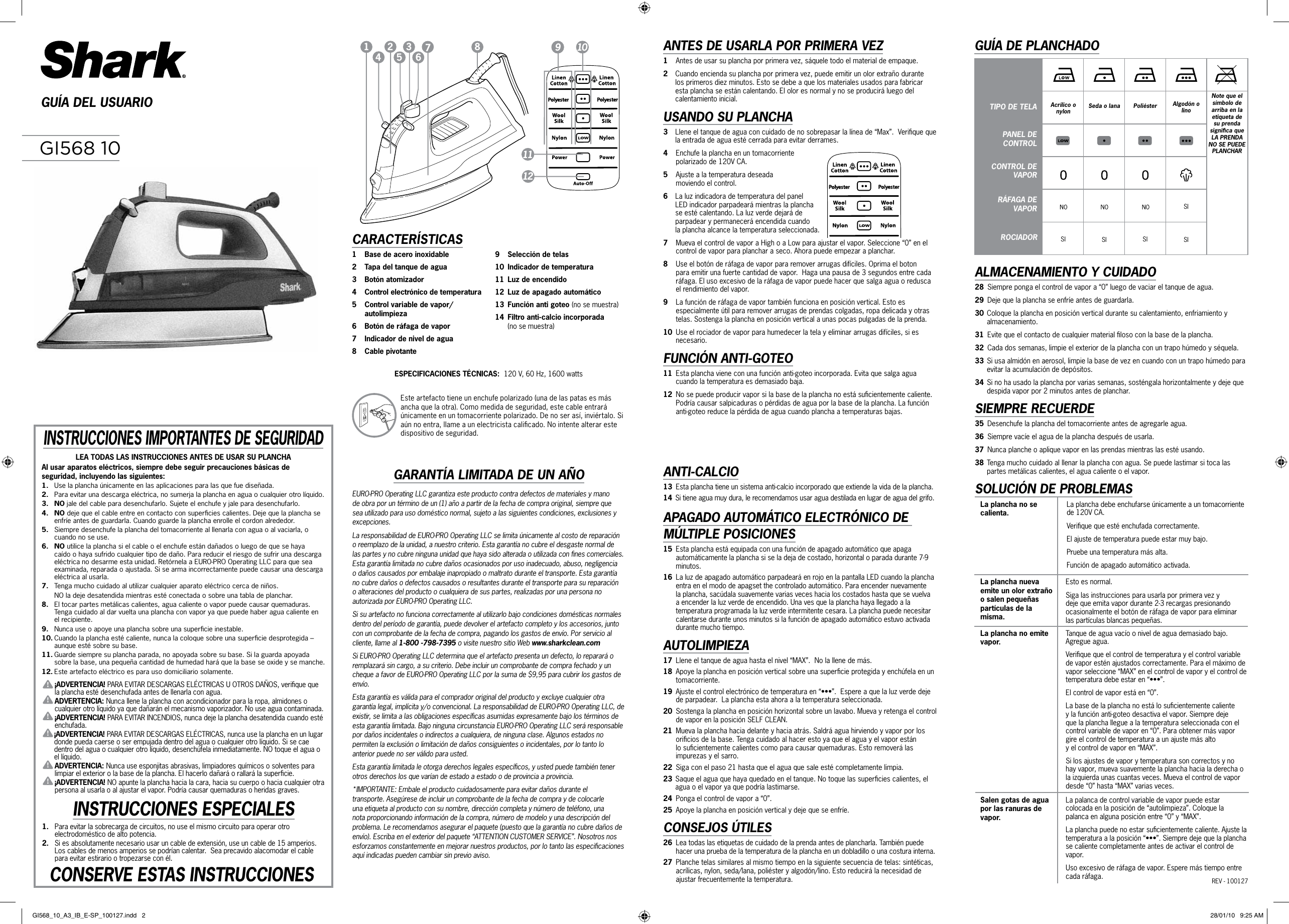 Page 2 of 2 - Shark Shark-Shark-Ultimate-Professional-Electronic-Iron-Gi568-Users-Manual-  Shark-shark-ultimate-professional-electronic-iron-gi568-users-manual