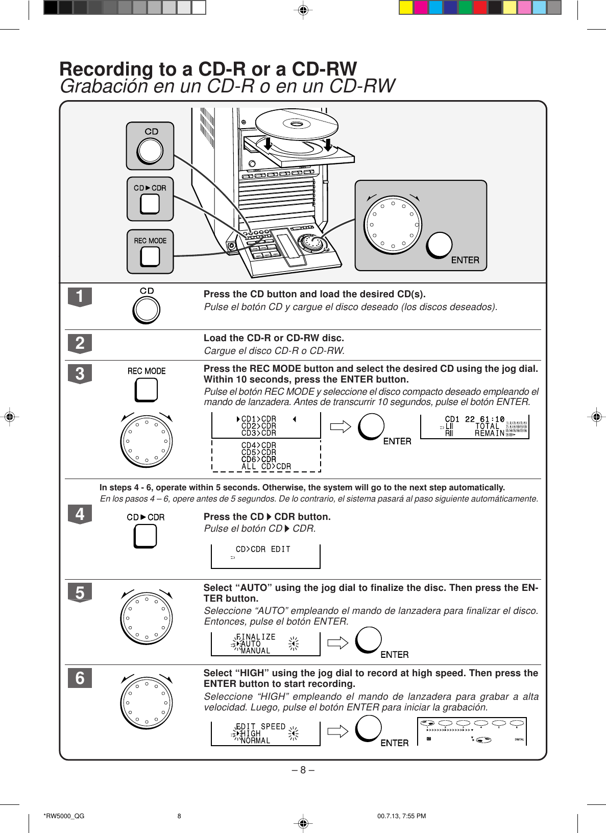 Page 8 of 8 - Sharp Cdrw5000-Quick-Guide CD-RW5000 Quick Start Guide
