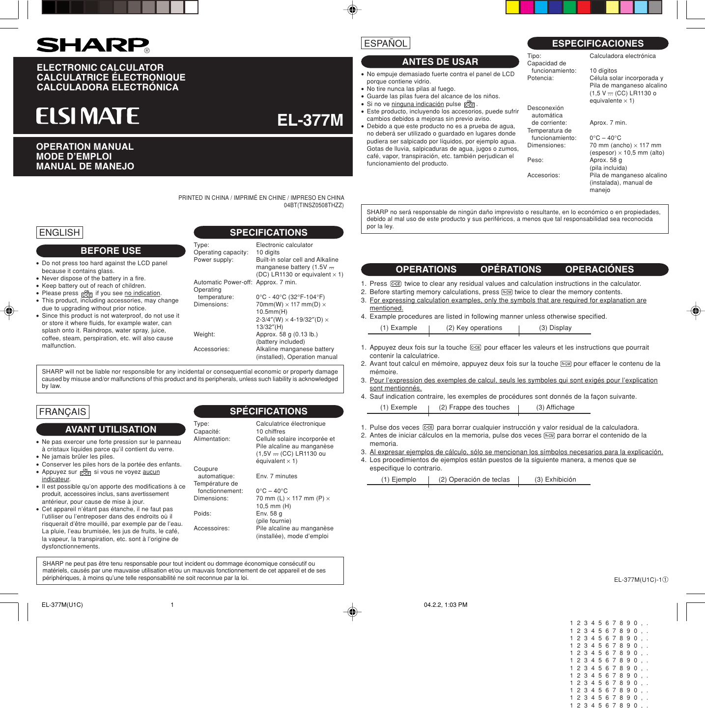 Page 1 of 2 - Sharp EL-377M Operation Manual User  To The 6b065bfc-9199-4f78-ab6b-fd91366fa313