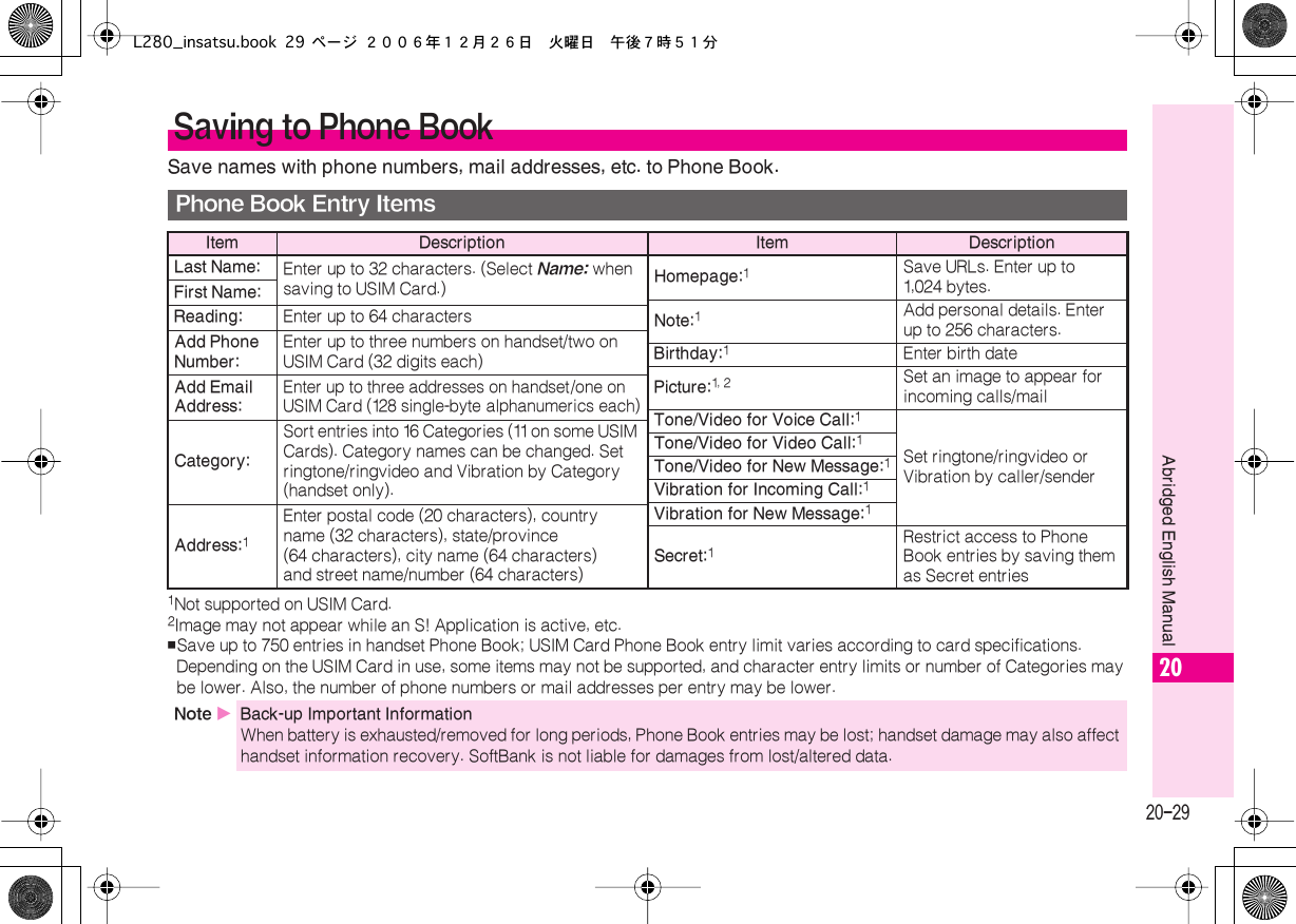 Page 29 of Sharp HRO00055 Cellular Transceiver with Bluetooth User Manual L280 insatsu