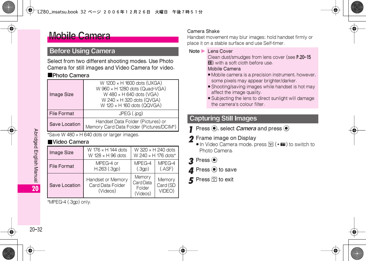 Page 32 of Sharp HRO00055 Cellular Transceiver with Bluetooth User Manual L280 insatsu