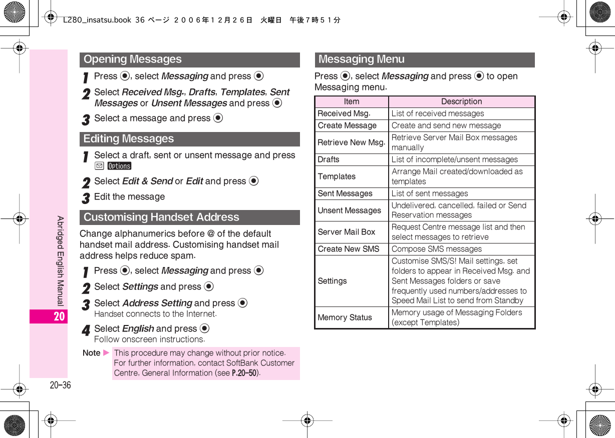 Page 36 of Sharp HRO00055 Cellular Transceiver with Bluetooth User Manual L280 insatsu