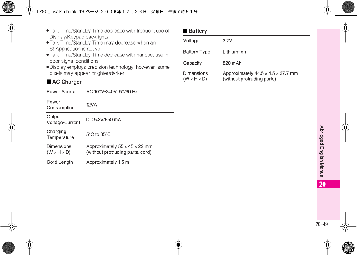 Page 49 of Sharp HRO00055 Cellular Transceiver with Bluetooth User Manual L280 insatsu