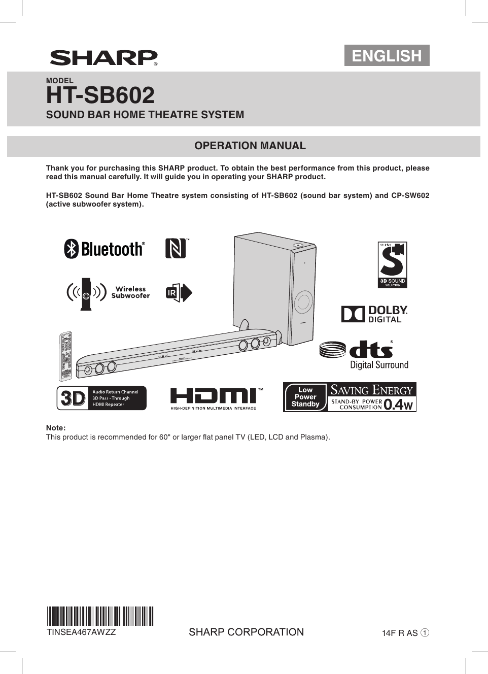 Sharp HT SB602 HTSB602 User Manual To The C5be09d7 A559 445c A30c ...