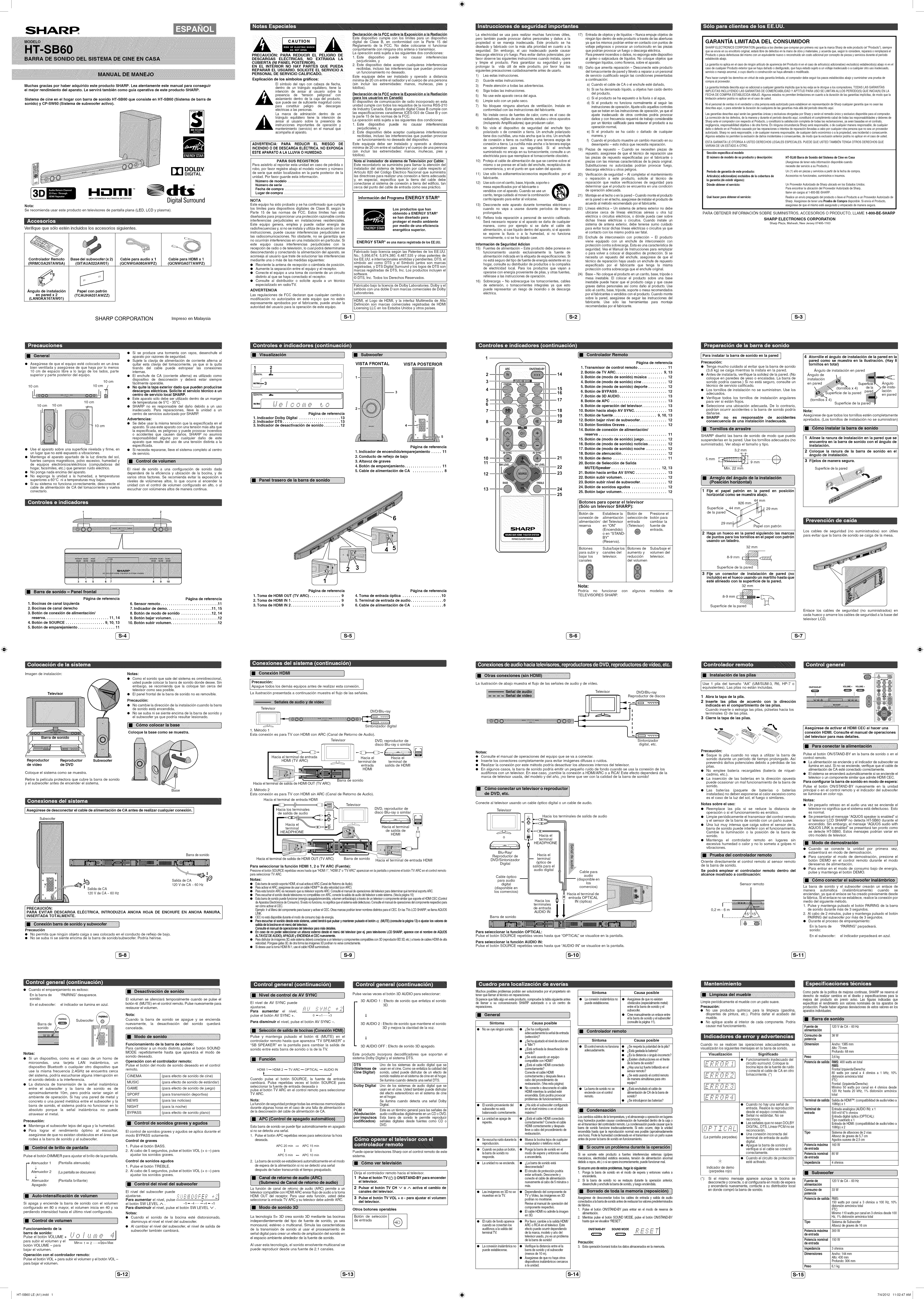 Page 2 of 2 - Sharp HT-SB60 1509431L User Manual  SPEAKERS - Manuals And Guides