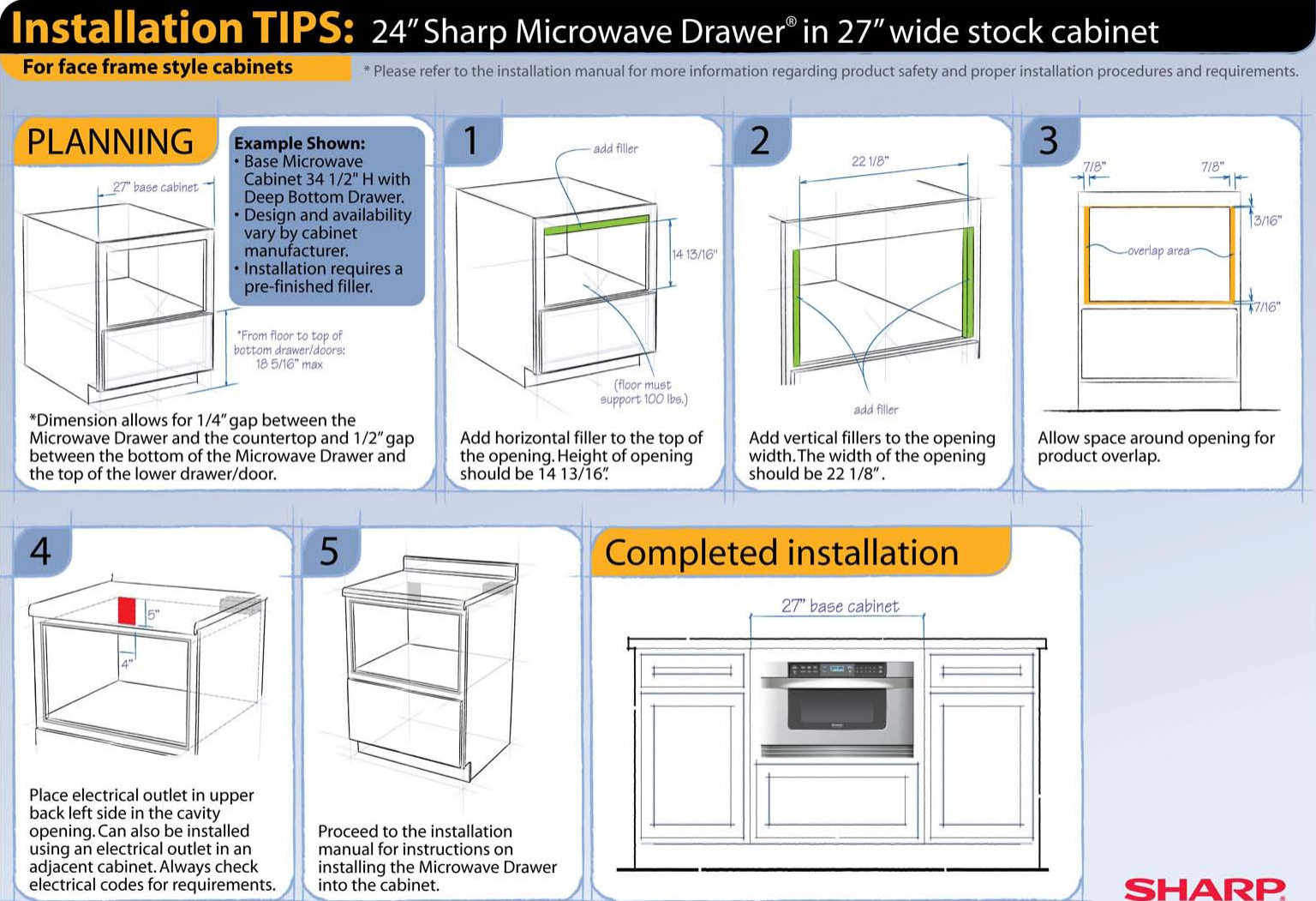 Sharp Installation Tips 24 In 27 Face Frame Cabinet Microwave Drawer