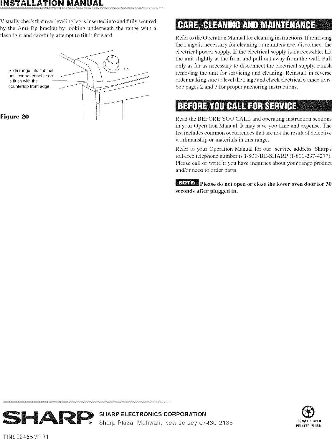 Page 8 of 8 - Sharp KB-4425LS User Manual  ELECTRIC RANGE W/MICROWAVE DRAWER - Manuals And Guides L0701299