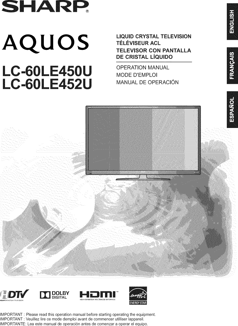 Sharp LC 60LE450U User Manual LED TV Manuals And Guides 1312084L