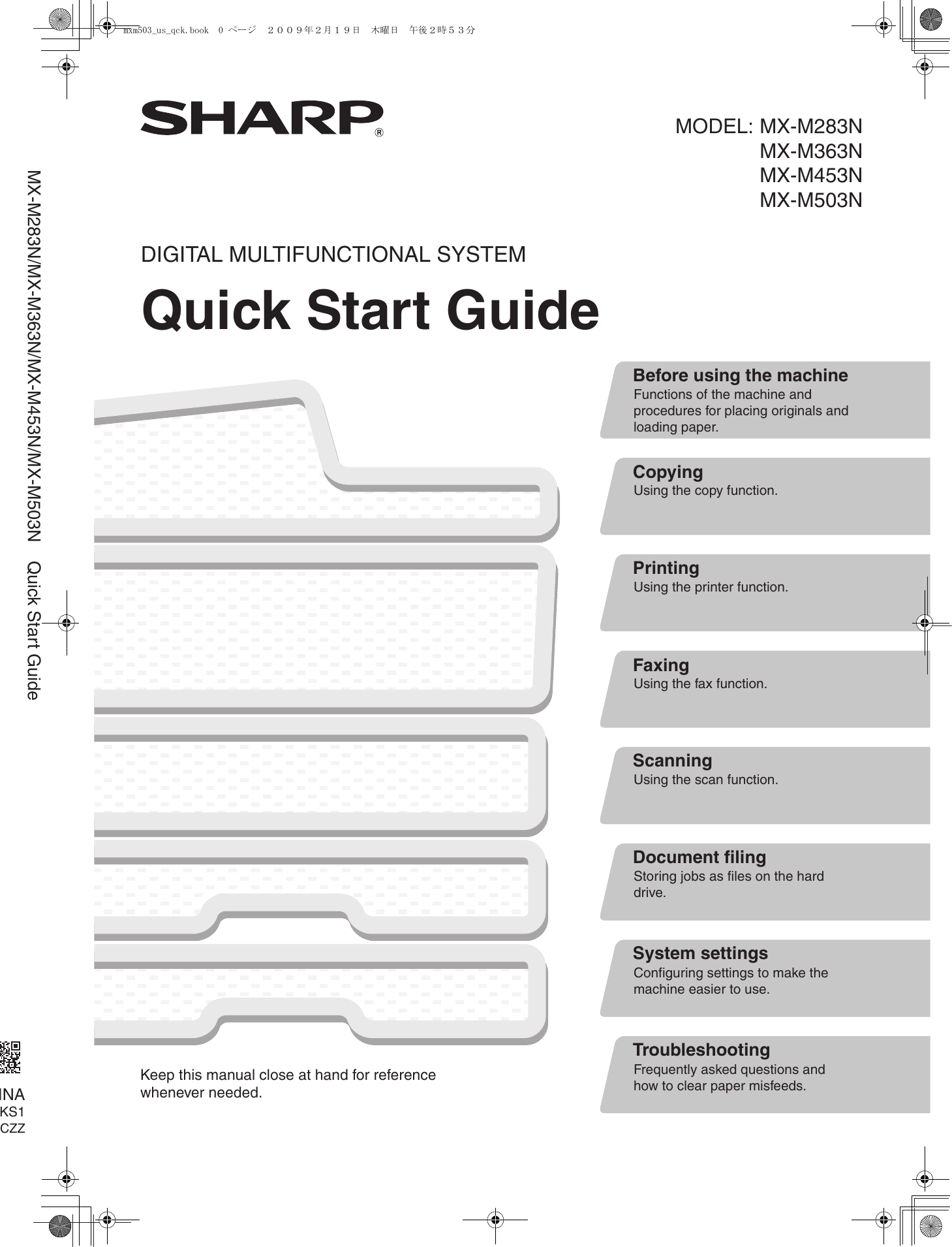 Sharp Mx M283N M363N M453N M503N Quick Start Guide