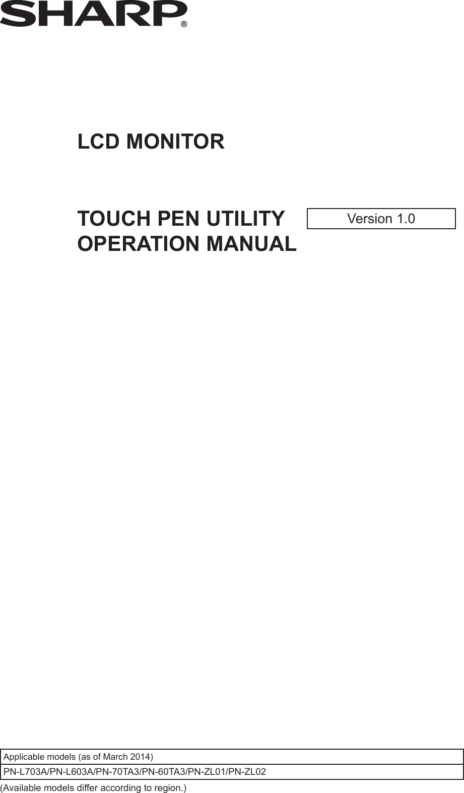 Page 1 of 11 - Sharp PN-60TA3 Touch Pen Utility User Manual To The Fc78e03e-7857-4b2f-8cbb-d5b773755bb5