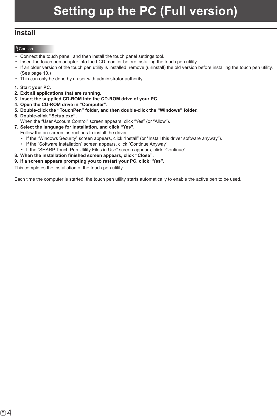 Page 4 of 11 - Sharp PN-60TA3 Touch Pen Utility User Manual To The Fc78e03e-7857-4b2f-8cbb-d5b773755bb5