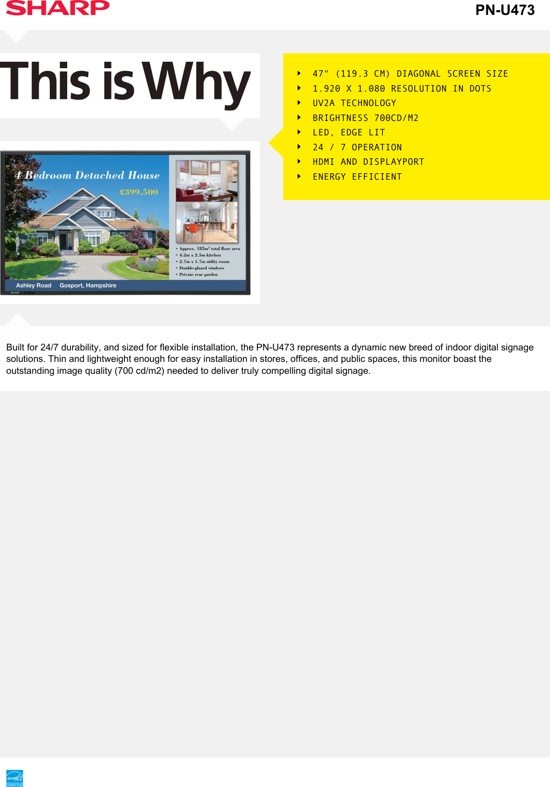 Page 1 of 2 - Sharp PN-U473 - PNU473 LCD Monitor Electronics User Manual  To The 9effc370-9818-4a47-9832-af5cc15d4c5d