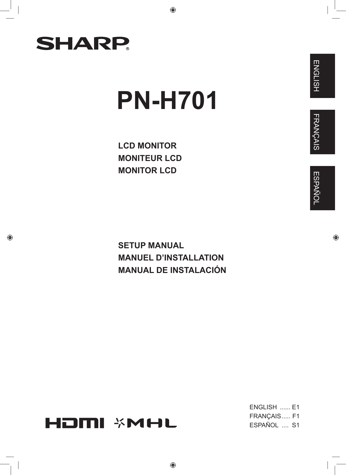 Page 1 of 12 - Sharp PNH701 PN-H701 Quick Start Setup Guide User Manual  To The 9485ab5e-86c6-4098-b5be-75a77d584711