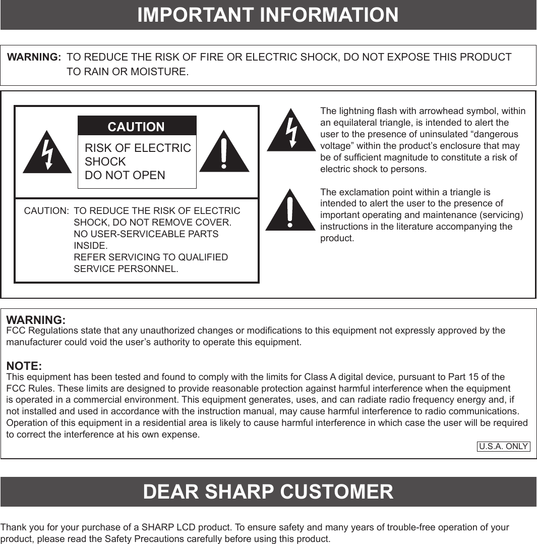 Sharp Pn T321 Quick Start Guide Setup Manual