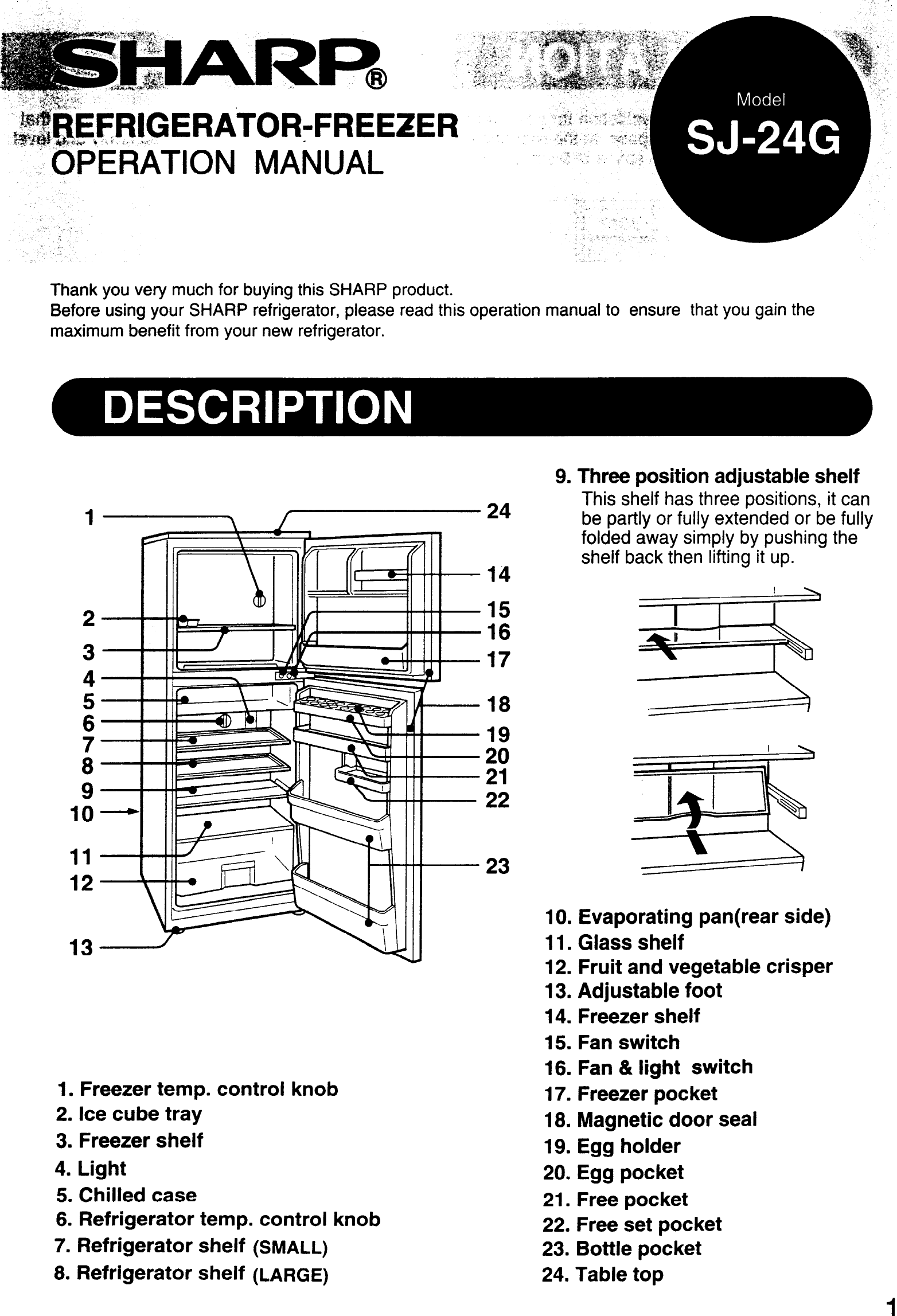 Page 1 of 6 - Sharp SJ-24G User Manual  To The B4251b05-4dfe-4ead-b1f5-c83b8d5b3041