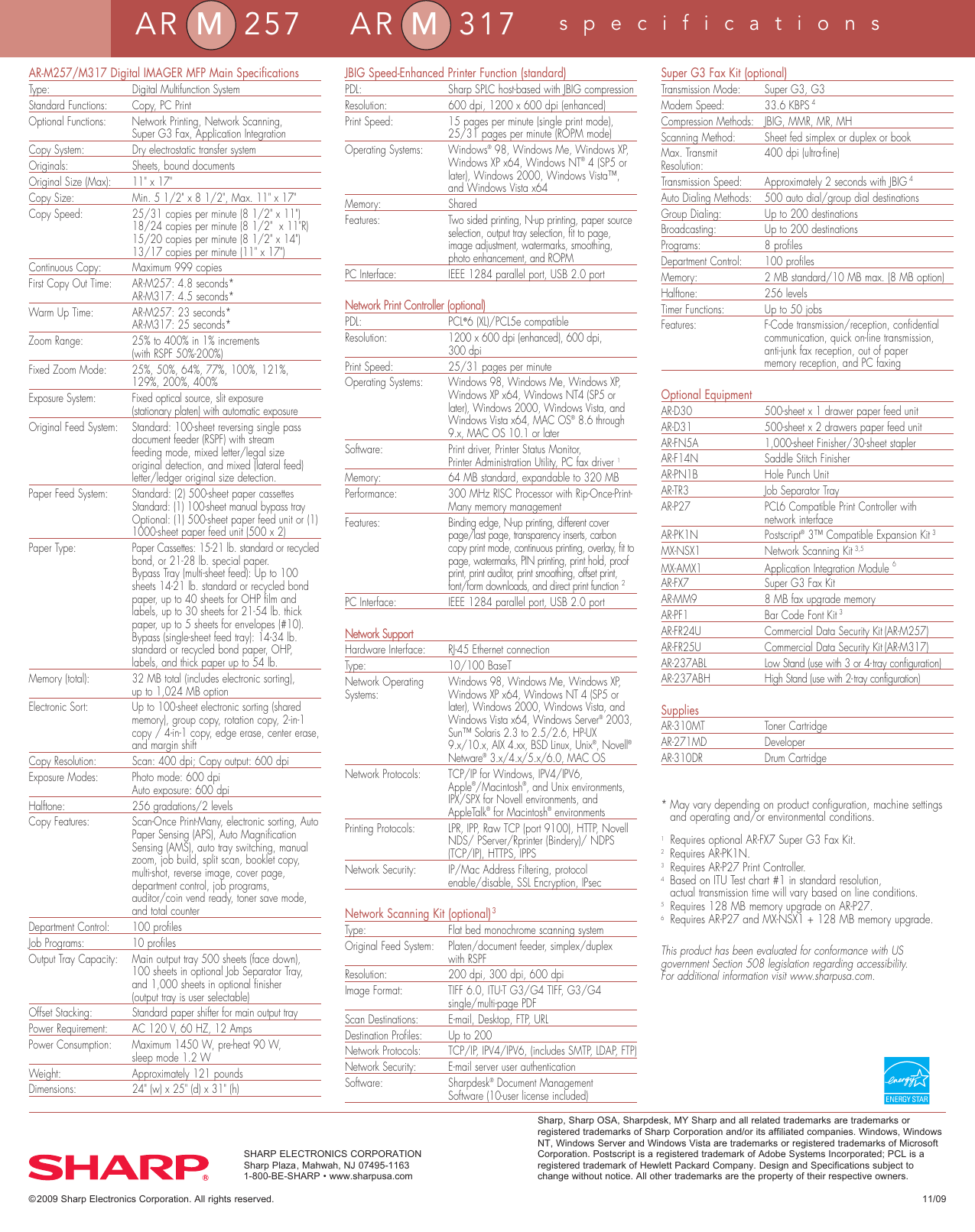 Page 2 of 2 - Sharp Sharp-Ar-M257-Specification-Sheet- Ss  Sharp-ar-m257-specification-sheet