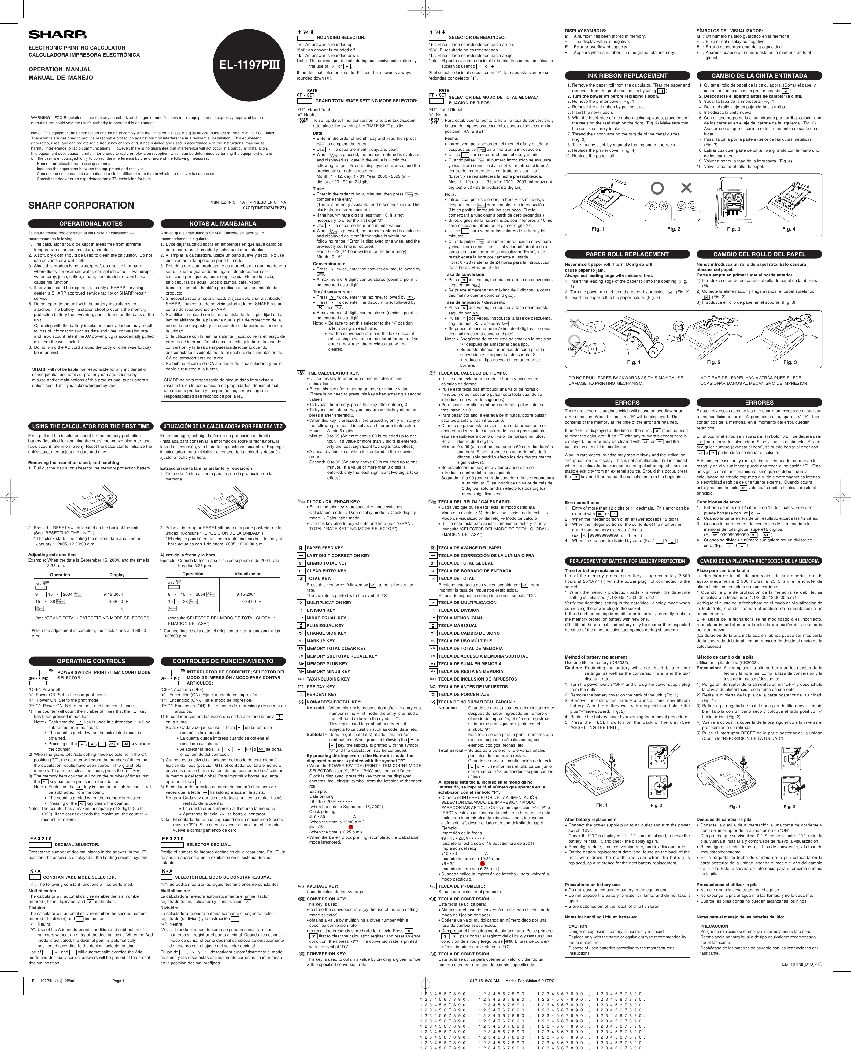 Page 1 of 2 - Sharp Sharp-El-1197Piii-Owners-Manual- EL-1197PIII Operation Manual  Sharp-el-1197piii-owners-manual