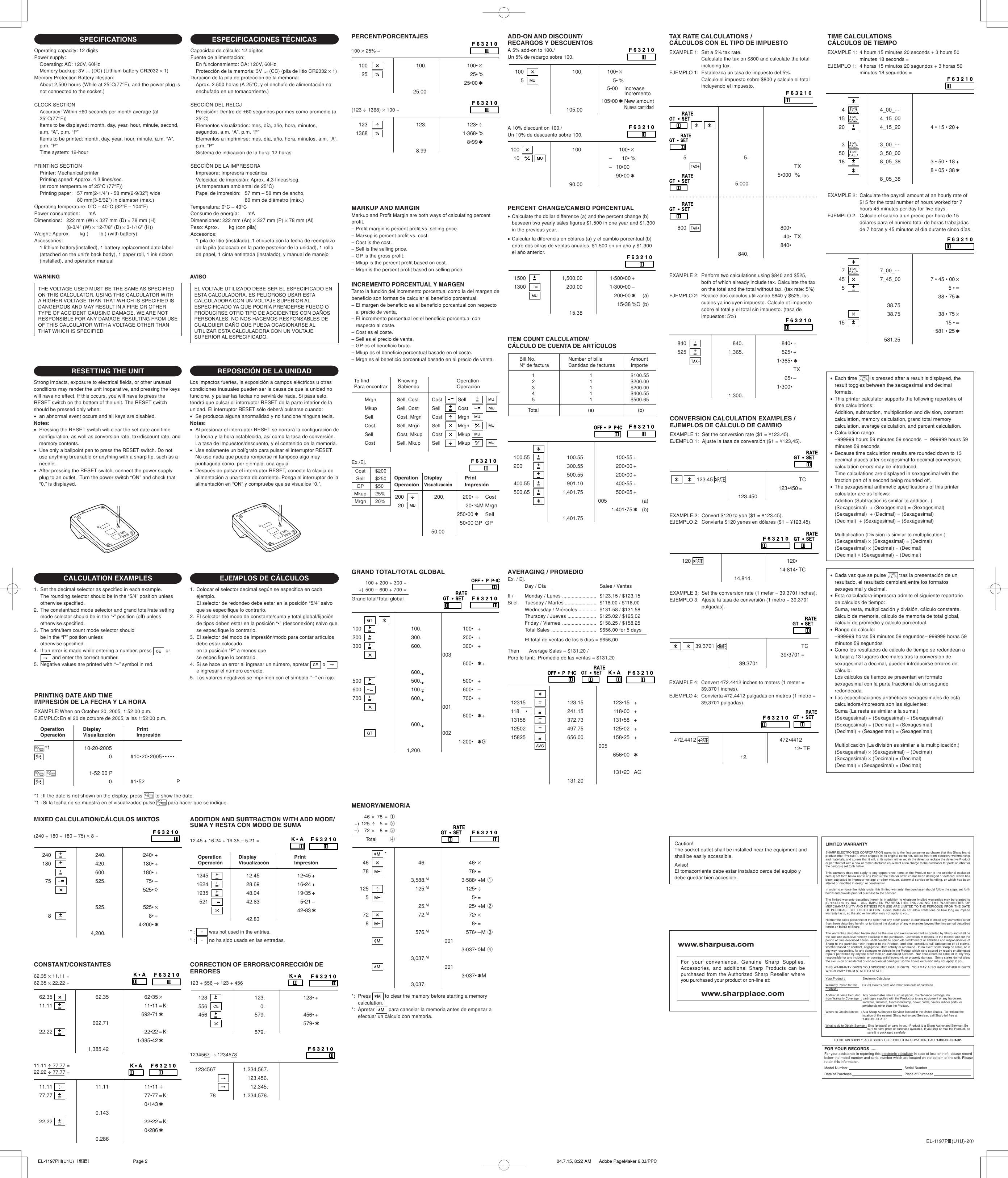 Page 2 of 2 - Sharp Sharp-El-1197Piii-Owners-Manual- EL-1197PIII Operation Manual  Sharp-el-1197piii-owners-manual